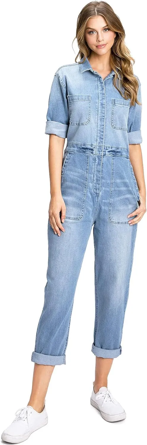 Womens Relaxed Aviator Utility Coverall Jumpsuit