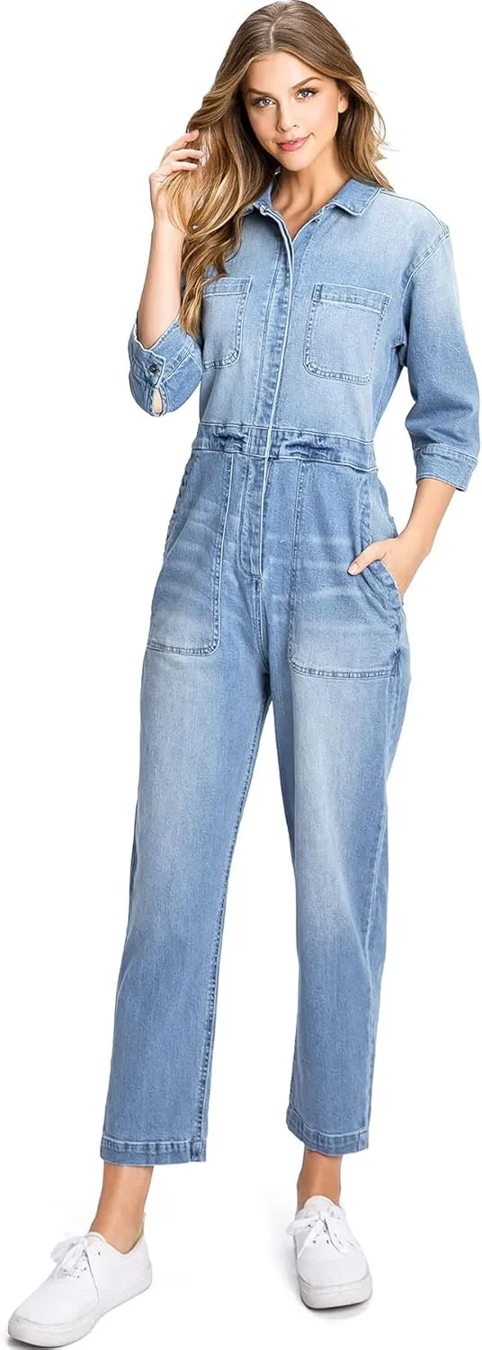 Womens Relaxed Aviator Utility Coverall Jumpsuit
