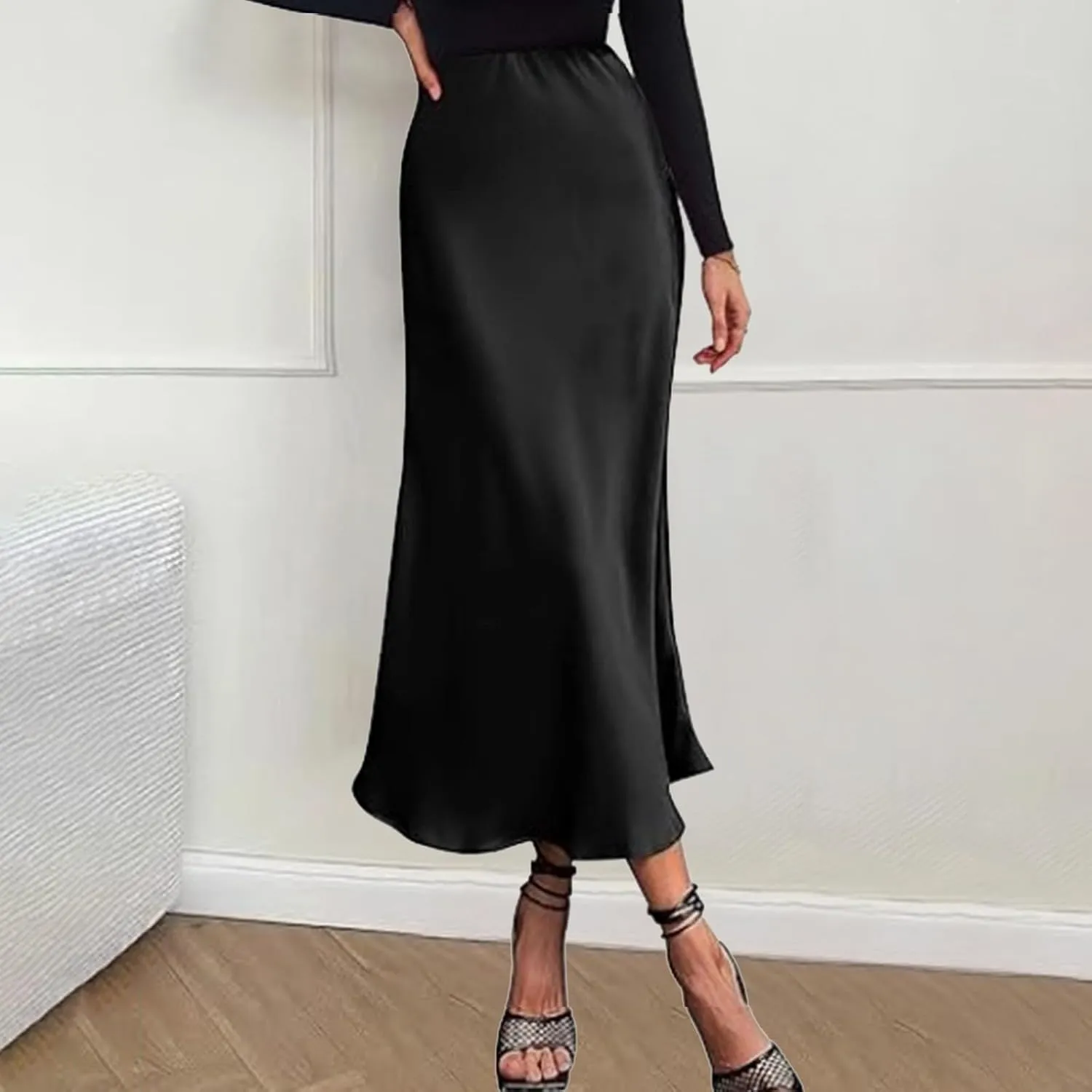 Womens Satin Silk Maxi Skirts High Waisted Skirts 2025 Trendy Casual Elegant Cocktail Party Flared A-Line Midi