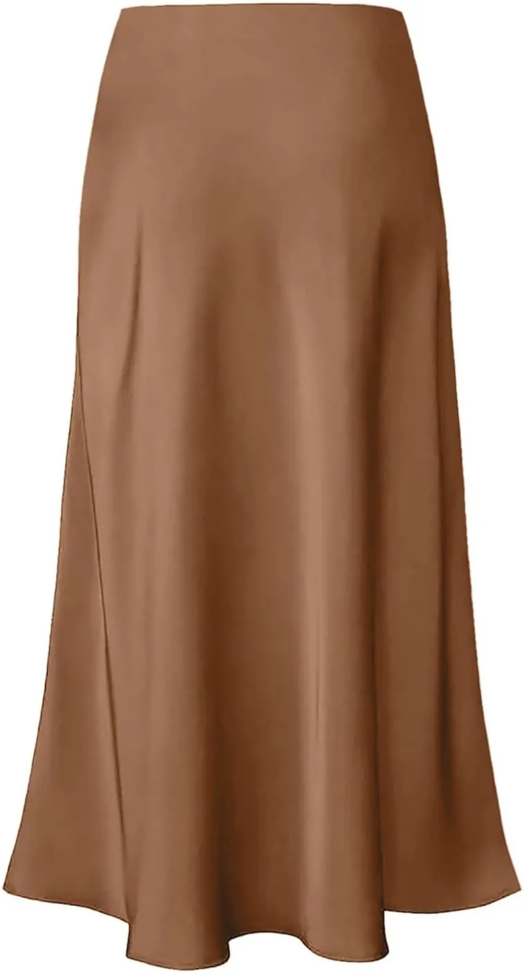Womens Satin Silk Maxi Skirts High Waisted Skirts 2025 Trendy Casual Elegant Cocktail Party Flared A-Line Midi