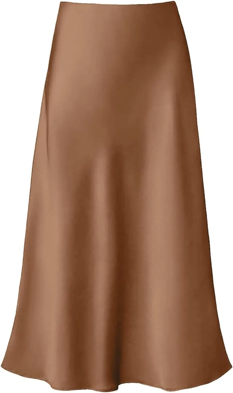 Womens Satin Silk Maxi Skirts High Waisted Skirts 2025 Trendy Casual Elegant Cocktail Party Flared A-Line Midi