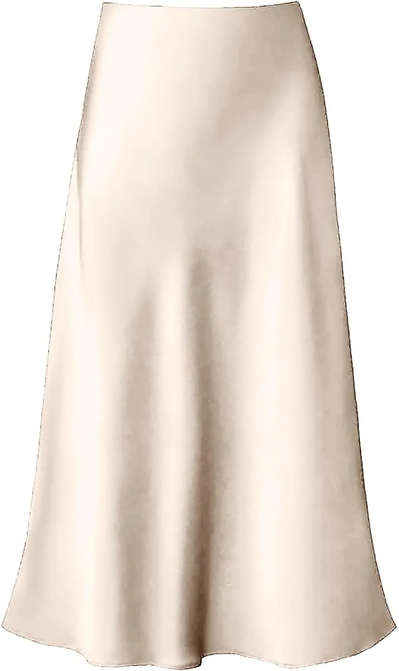 Womens Satin Silk Maxi Skirts High Waisted Skirts 2025 Trendy Casual Elegant Cocktail Party Flared A-Line Midi