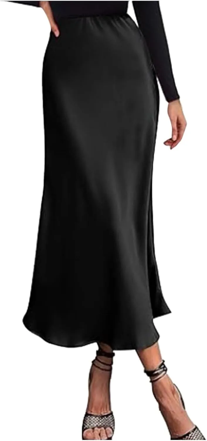 Womens Satin Silk Maxi Skirts High Waisted Skirts 2025 Trendy Casual Elegant Cocktail Party Flared A-Line Midi