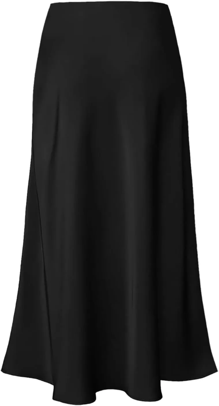 Womens Satin Silk Maxi Skirts High Waisted Skirts 2025 Trendy Casual Elegant Cocktail Party Flared A-Line Midi