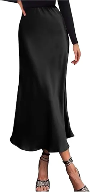 Womens Satin Silk Maxi Skirts High Waisted Skirts 2025 Trendy Casual Elegant Cocktail Party Flared A-Line Midi