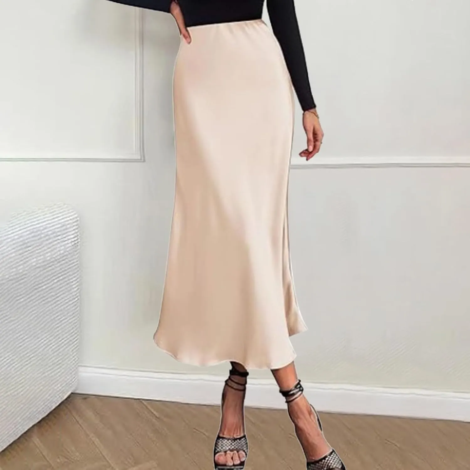 Womens Satin Silk Maxi Skirts High Waisted Skirts 2025 Trendy Casual Elegant Cocktail Party Flared A-Line Midi