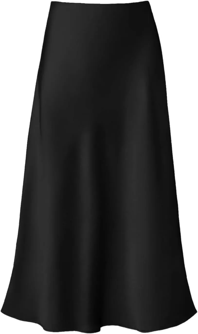 Womens Satin Silk Maxi Skirts High Waisted Skirts 2025 Trendy Casual Elegant Cocktail Party Flared A-Line Midi