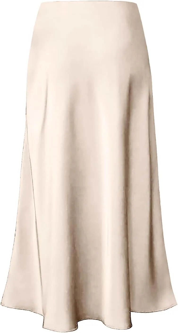 Womens Satin Silk Maxi Skirts High Waisted Skirts 2025 Trendy Casual Elegant Cocktail Party Flared A-Line Midi