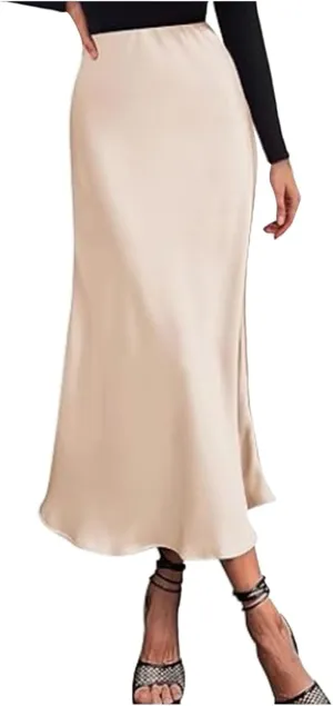 Womens Satin Silk Maxi Skirts High Waisted Skirts 2025 Trendy Casual Elegant Cocktail Party Flared A-Line Midi