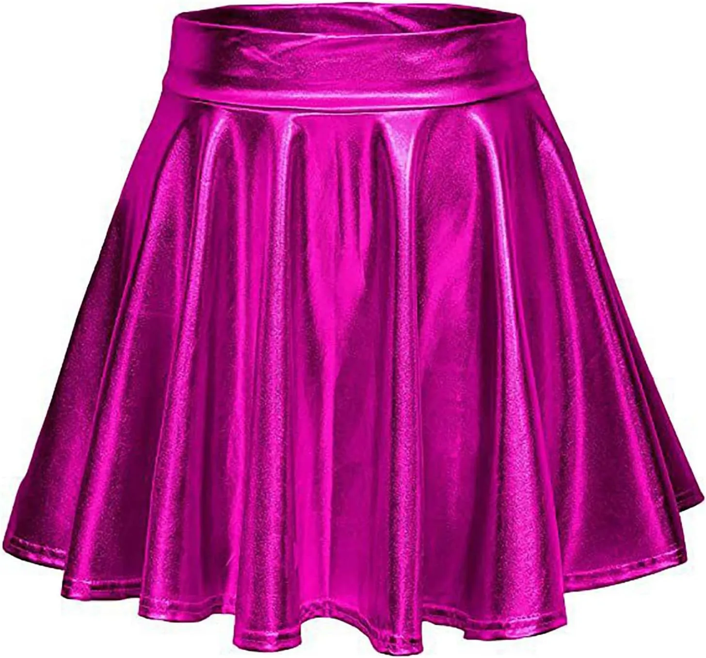 Womens Shiny Flared Pleated Short Mini Skater Skirt High Waisted A-Line Dance Skirt for Nightclub Costumes Clubwear