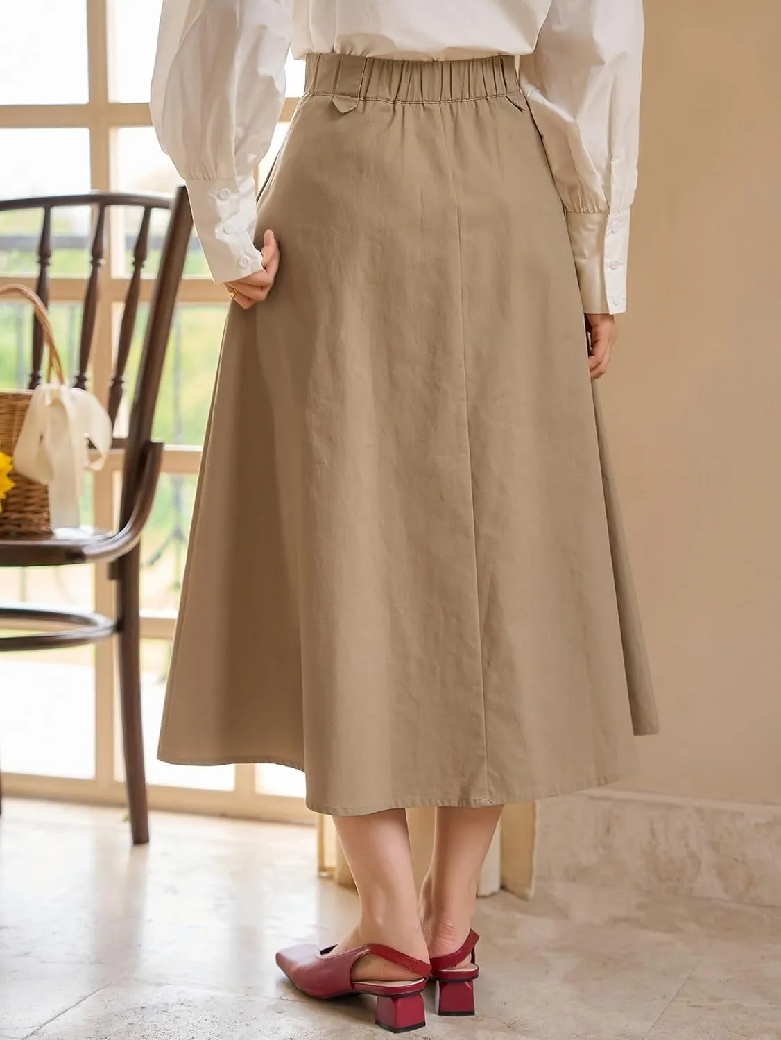 Womens Summer Flowy Skirt Dress High Waist Midi Skirt