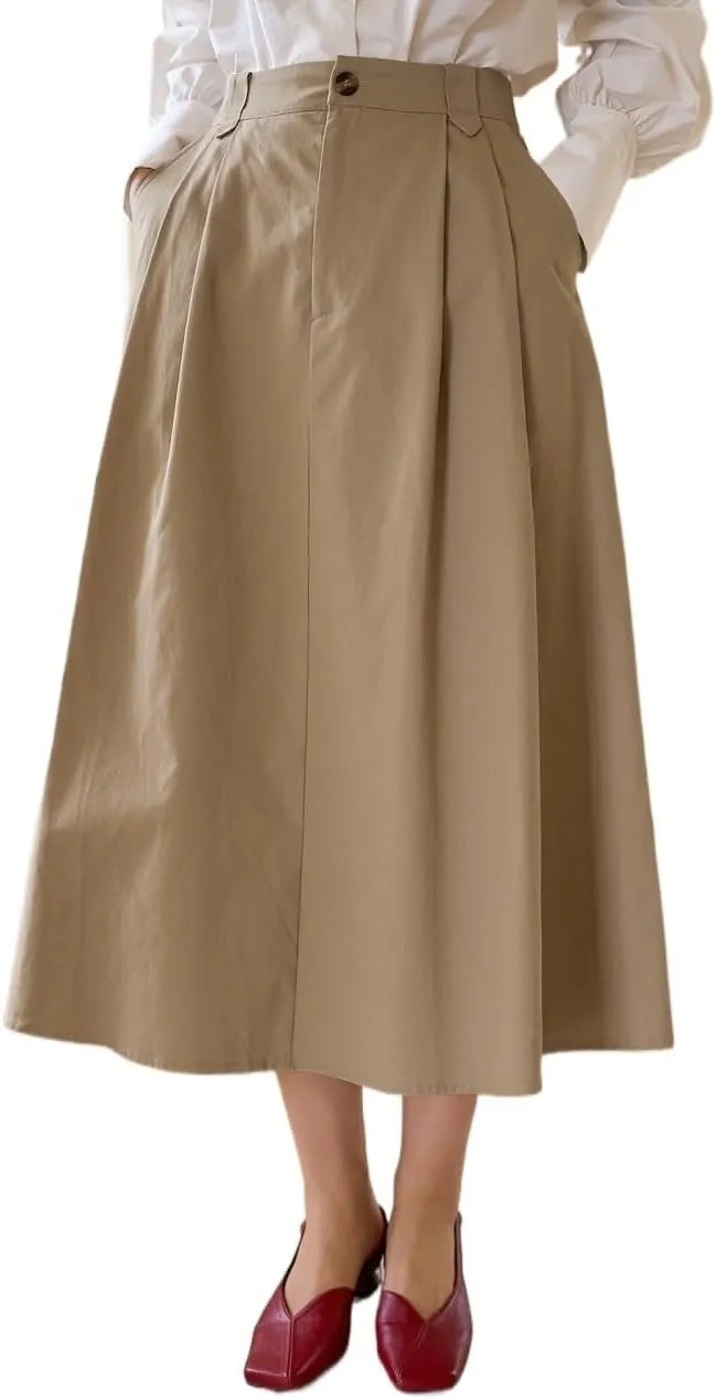 Womens Summer Flowy Skirt Dress High Waist Midi Skirt