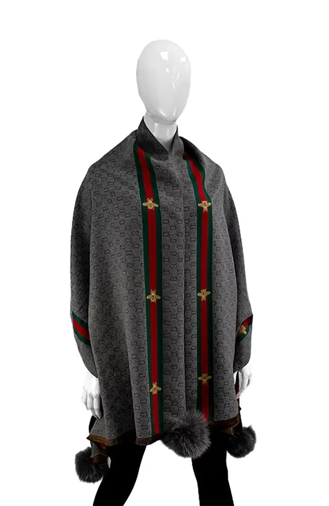 Woven Scarf with Bee Details & Fox trim