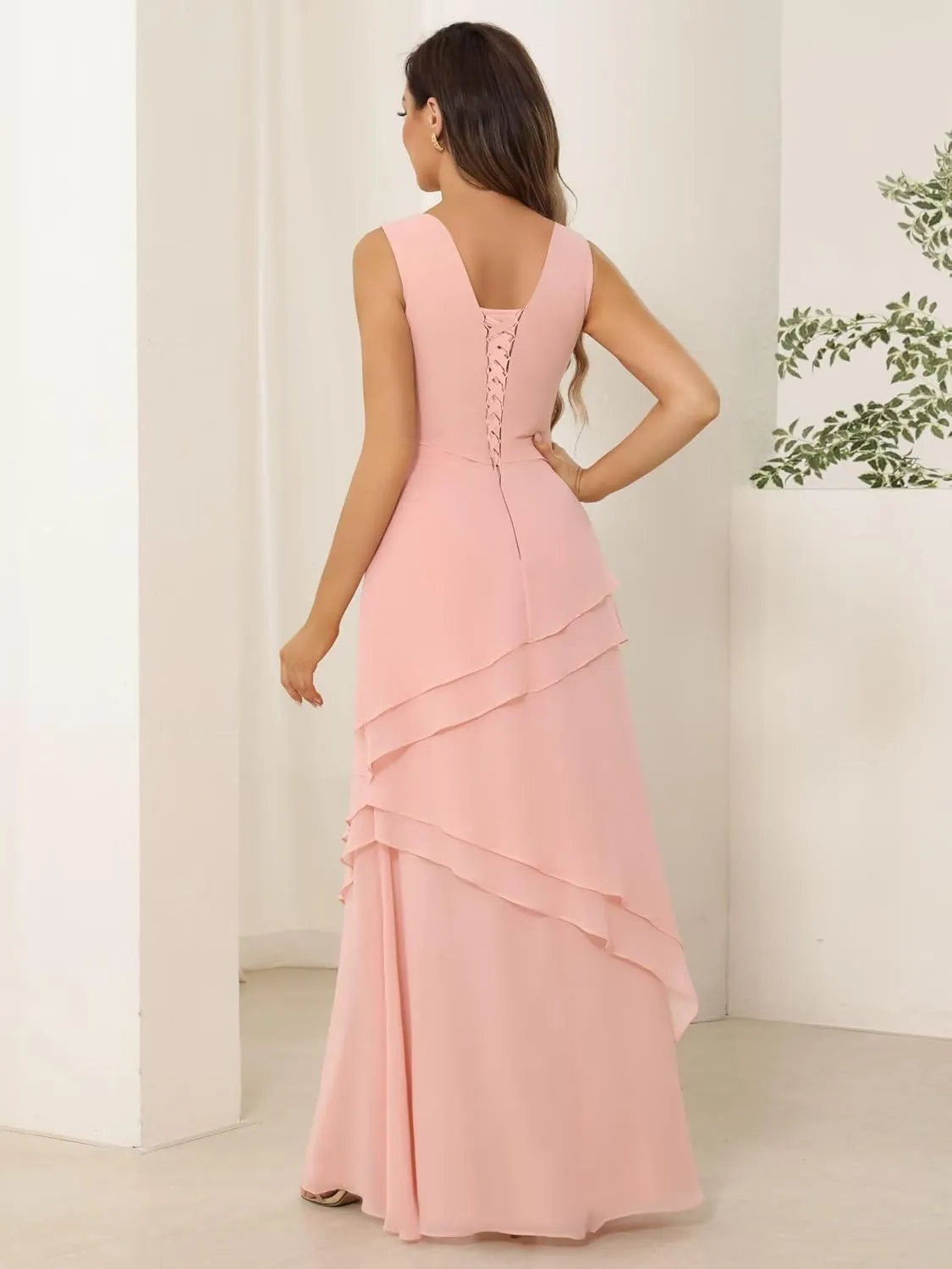 YOFF 2 Pieces Mother of The Bride Dresses with Jacket Long Sleeve Chiffon Long Formal Dress with Ruffles YO169