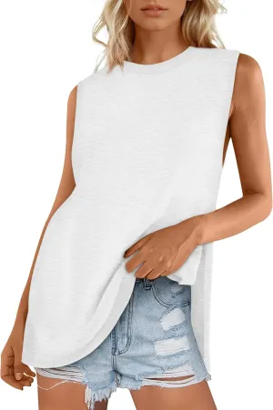Yousify Women's Summer Tank Tops Crew Neck Sweater Vest 2025 Casual Sleeveless Knit Trendy Tunic Top XS-2XL