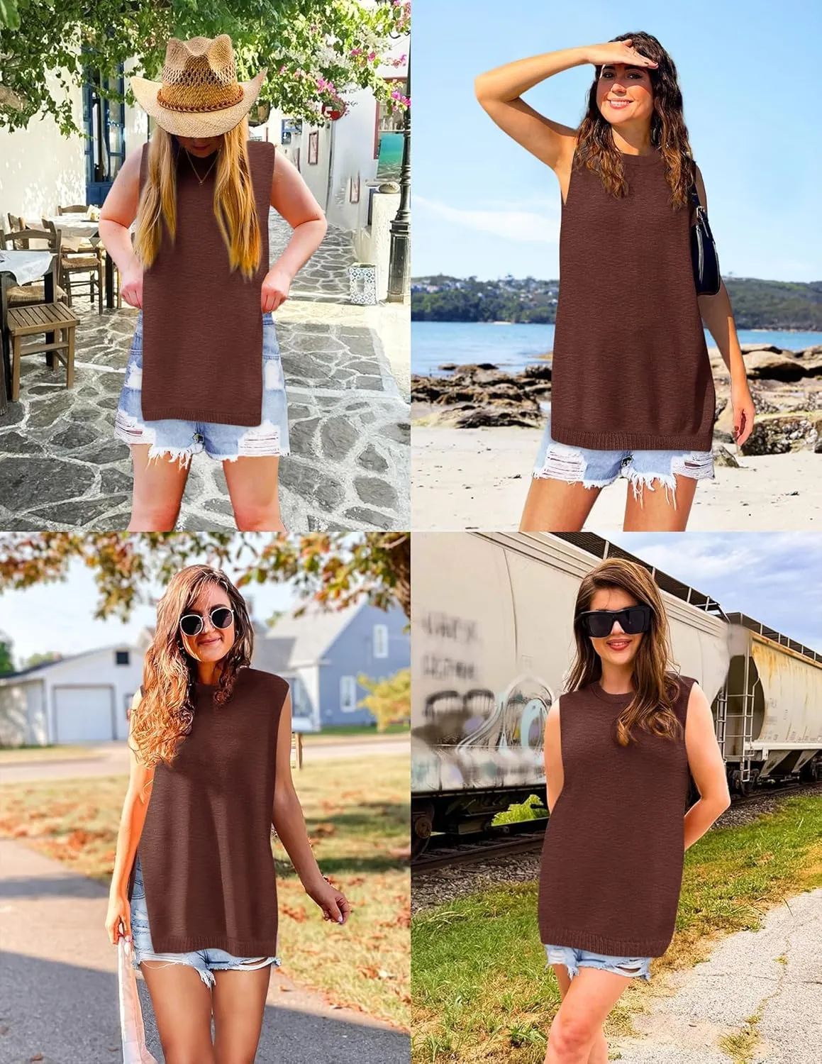Yousify Women's Summer Tank Tops Crew Neck Sweater Vest 2025 Casual Sleeveless Knit Trendy Tunic Top XS-2XL