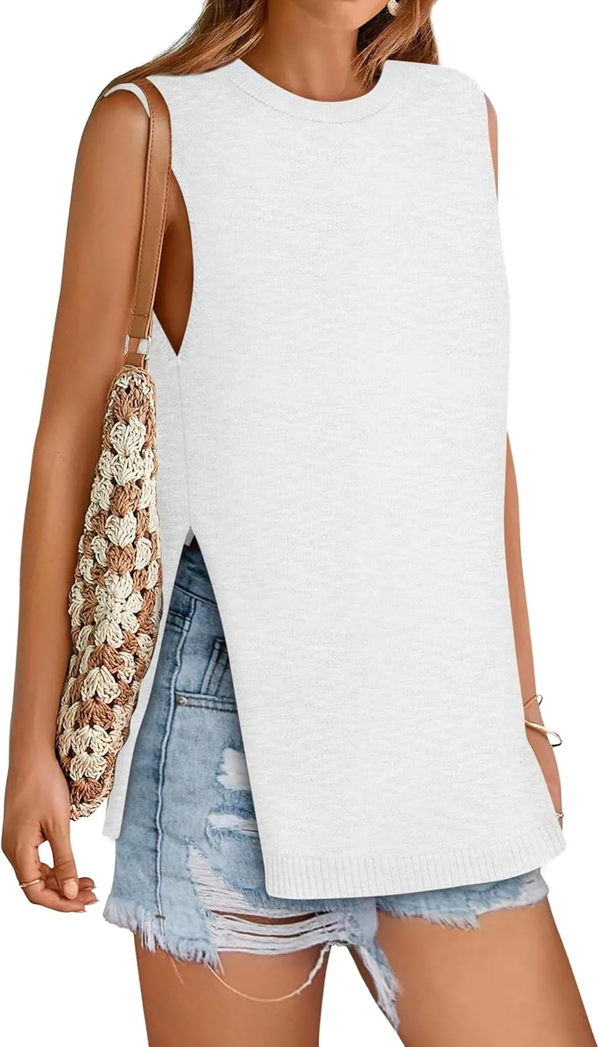 Yousify Women's Summer Tank Tops Crew Neck Sweater Vest 2025 Casual Sleeveless Knit Trendy Tunic Top XS-2XL